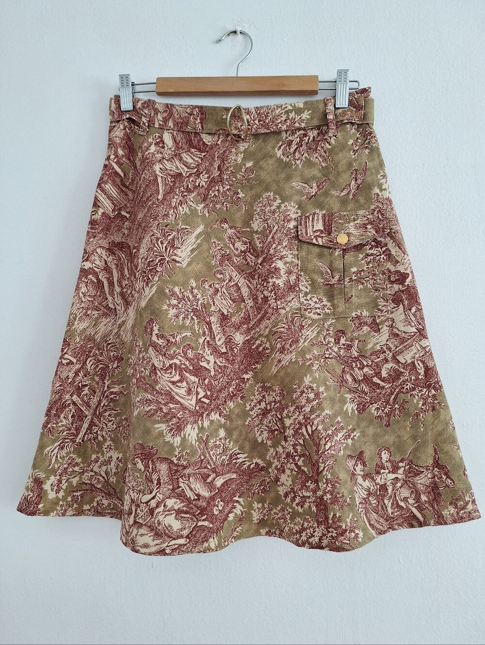 Vintage Corey Lynn Calter Olive and Burgundy Toile A-Line Skirt